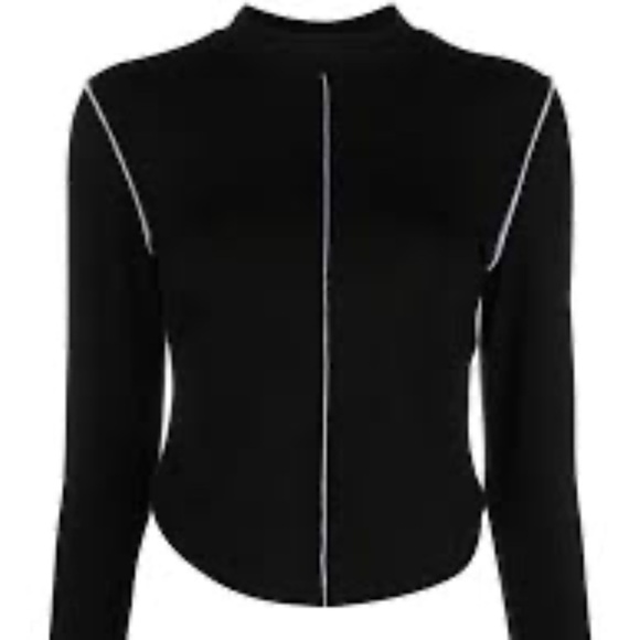 Reformation Stacey Knit Top Crop Mock Neck Women's Sz M Black White Sitches - Picture 3 of 15